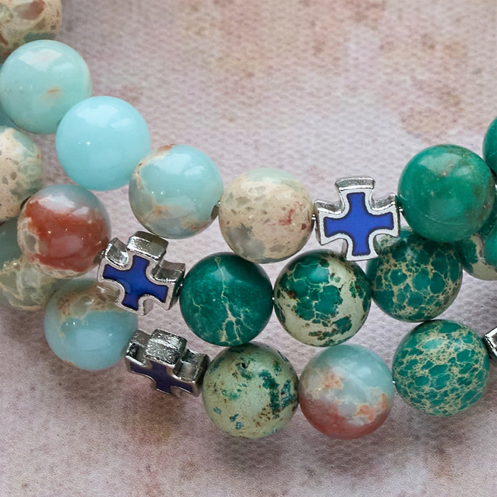 Pulsera Rosario de Piedra Shoushan y Piedra de Vetas Verdes: Devoción y Gracia Terrenal
