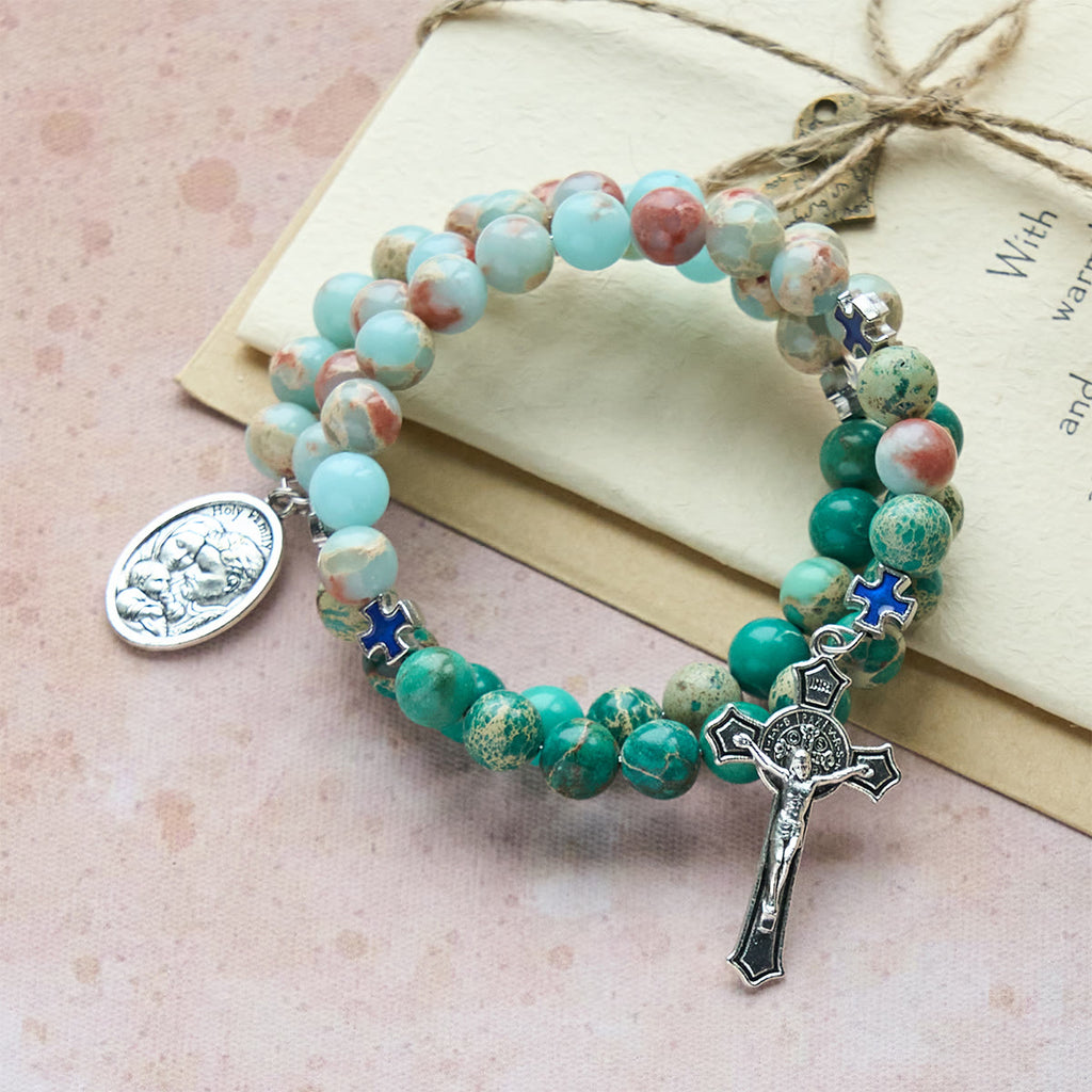 Pulsera Rosario de Piedra Shoushan y Piedra de Vetas Verdes: Devoción y Gracia Terrenal