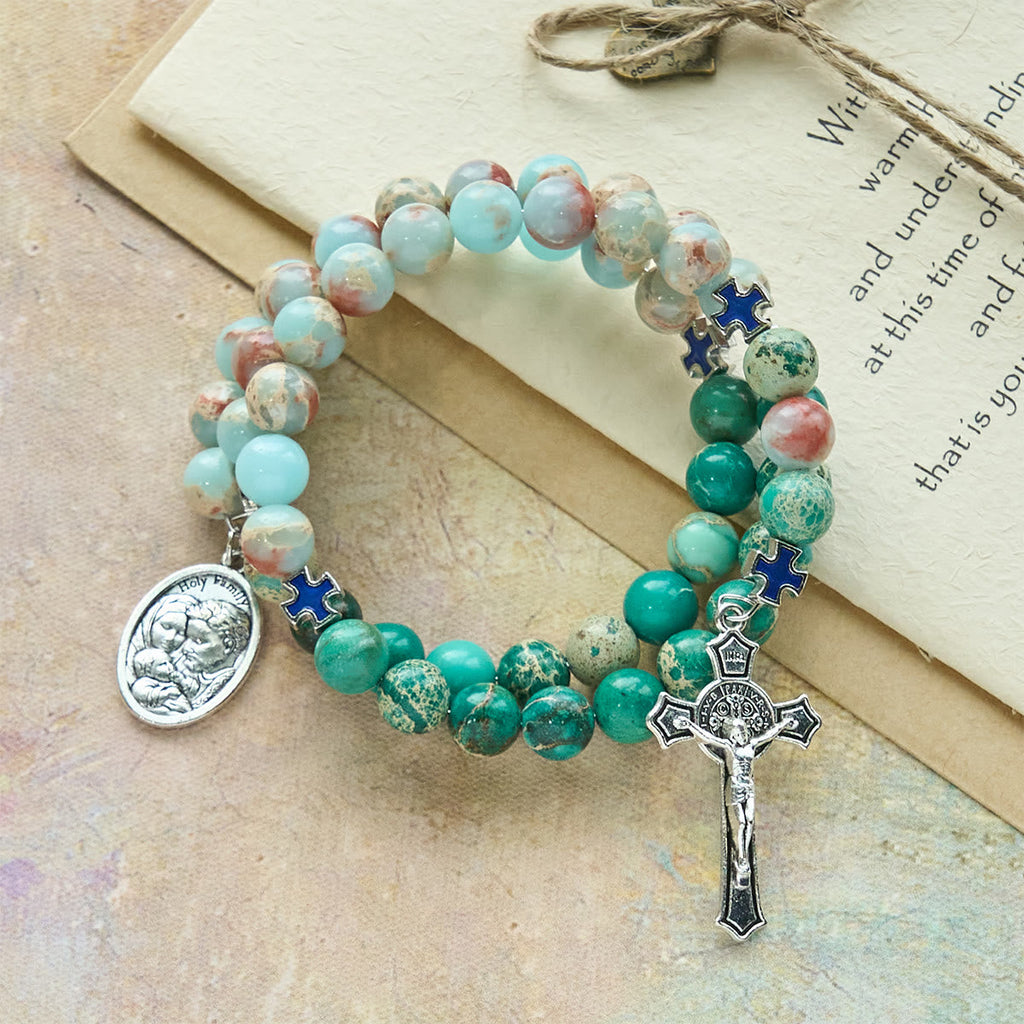 Pulsera Rosario de Piedra Shoushan y Piedra de Vetas Verdes: Devoción y Gracia Terrenal