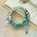 Pulsera Rosario de Piedra Shoushan y Piedra de Vetas Verdes: Devoción y Gracia Terrenal