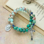 Pulsera Rosario de Piedra Shoushan y Piedra de Vetas Verdes: Devoción y Gracia Terrenal
