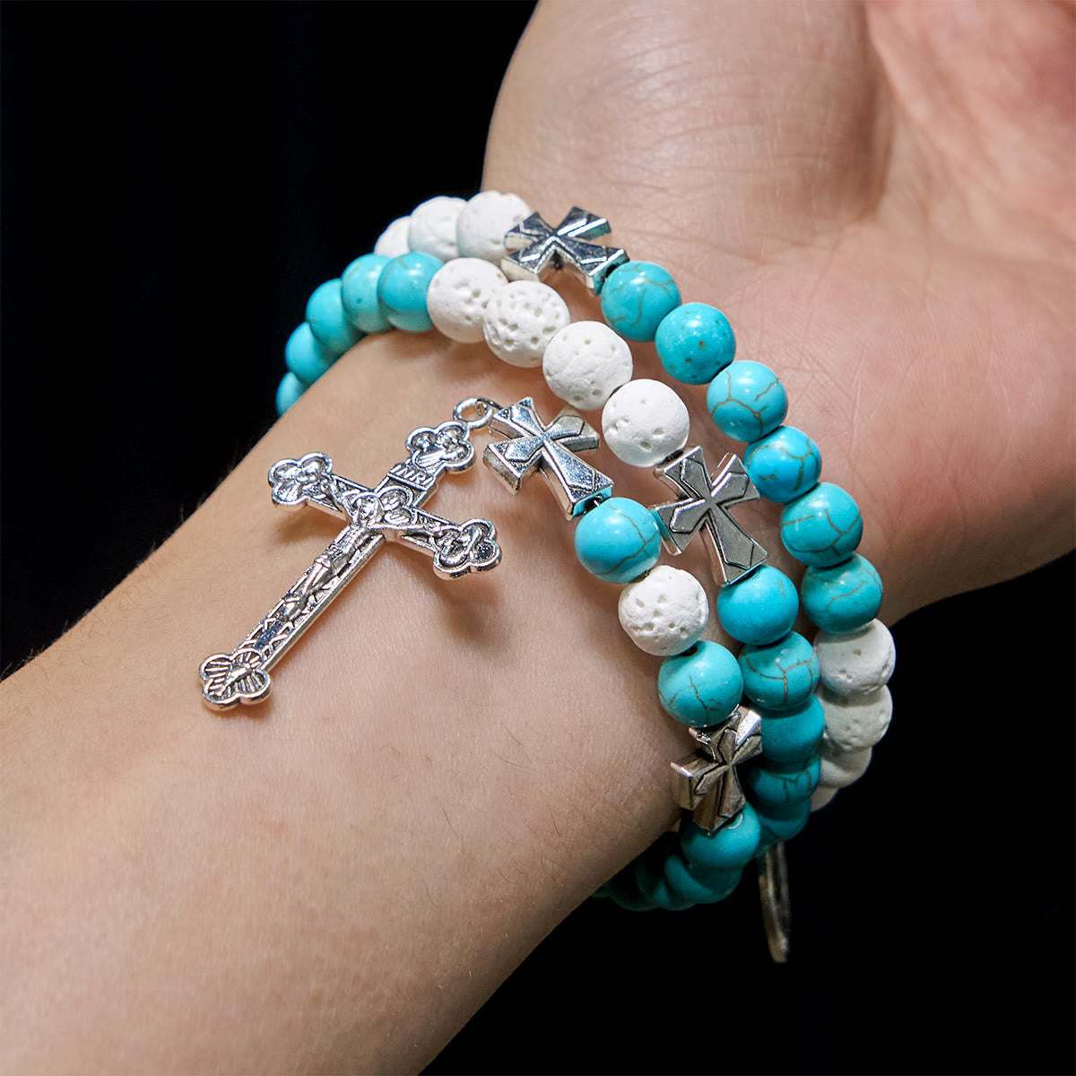 Pulsera Rosario de Yeso y Turquesa: Devoción y Calma Celestial