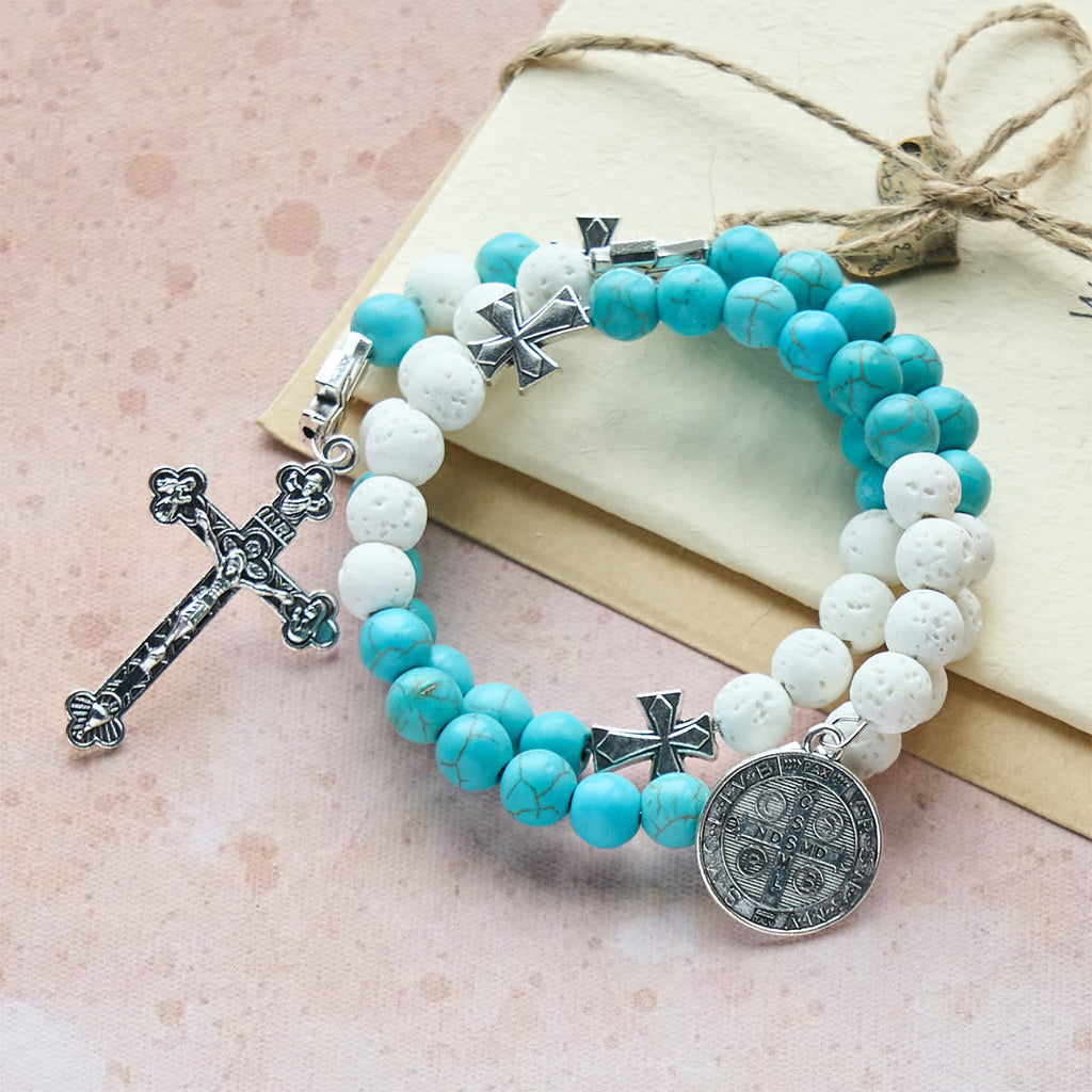 Pulsera Rosario de Yeso y Turquesa: Devoción y Calma Celestial