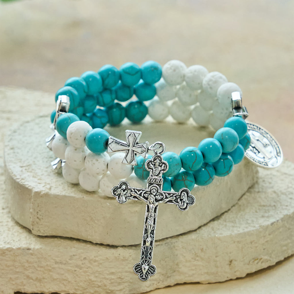 Pulsera Rosario de Yeso y Turquesa: Devoción y Calma Celestial
