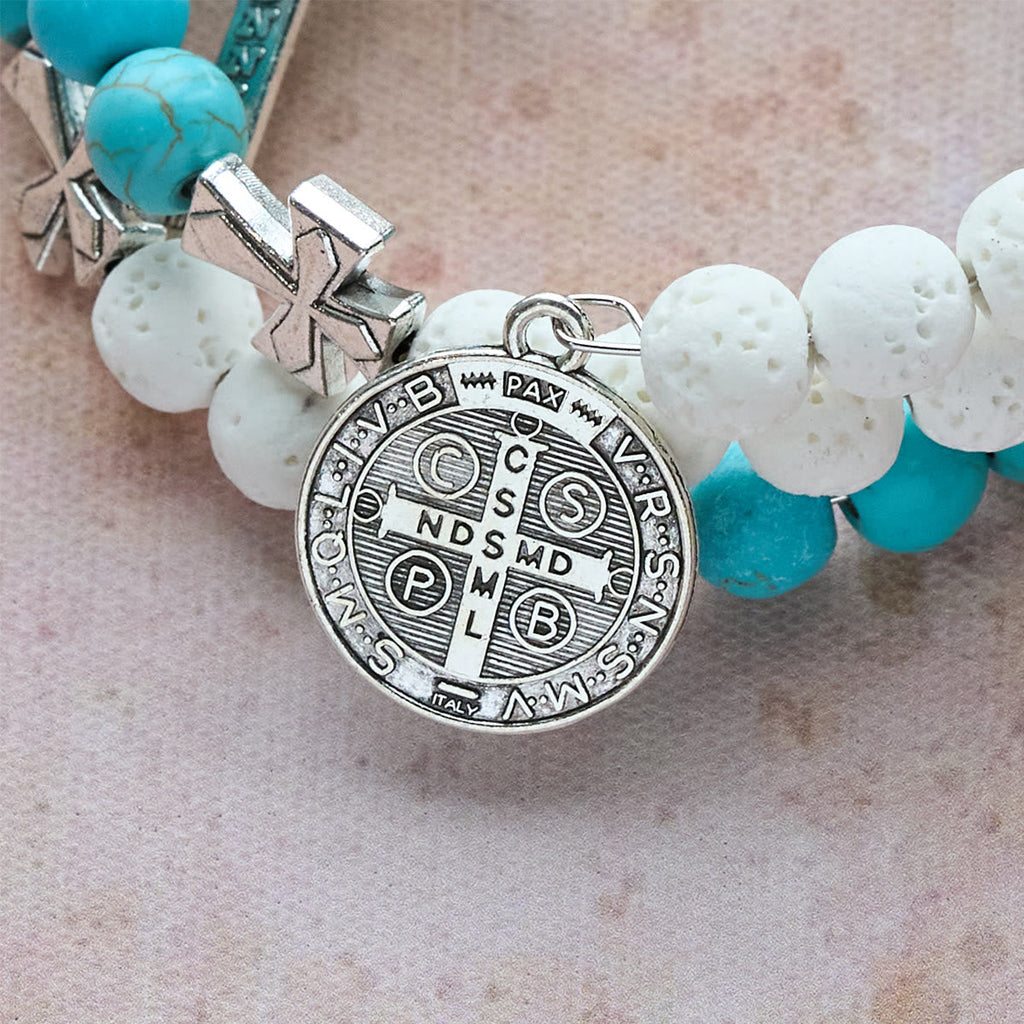 Pulsera Rosario de Yeso y Turquesa: Devoción y Calma Celestial