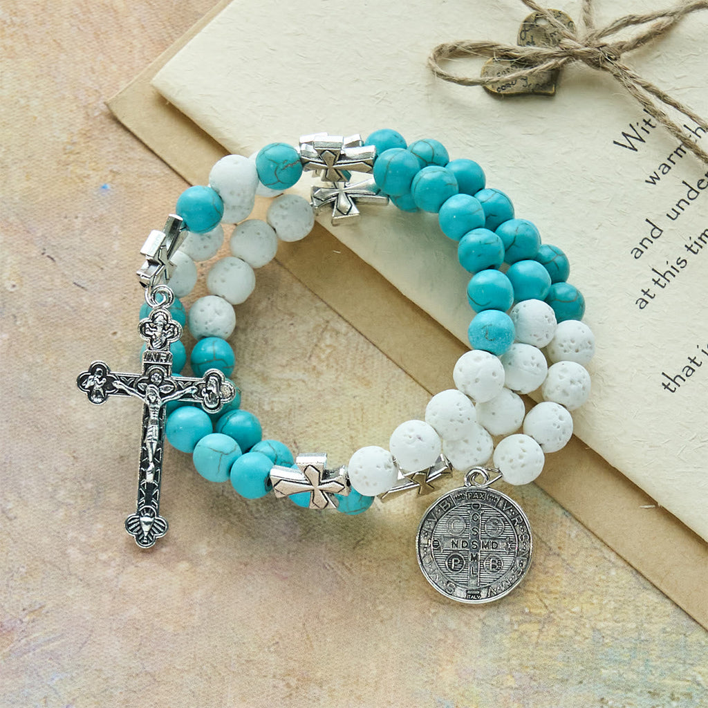 Pulsera Rosario de Yeso y Turquesa: Devoción y Calma Celestial