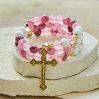 Pulsera Rosario de Yeso y Ágata Roja: Devoción y Suavidad Celestial