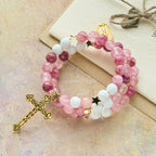 Pulsera Rosario de Yeso y Ágata Roja: Devoción y Suavidad Celestial