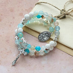 Pulsera Rosario de Yeso y Ágata de Vetas Azules: Devoción y Serenidad Celestial