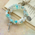 Pulsera Rosario de Yeso y Ágata de Vetas Azules: Devoción y Serenidad Celestial