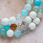Pulsera Rosario de Yeso y Ágata de Vetas Azules: Devoción y Serenidad Celestial