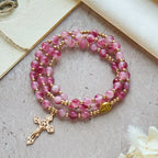 Pulsera Rosario de Cuentas de Ágata Rosa: Devoción y Elegancia Celestial