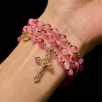 Pulsera Rosario de Cuentas de Ágata Rosa: Devoción y Elegancia Celestial