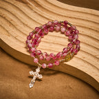 Pulsera Rosario de Cuentas de Ágata Rosa: Devoción y Elegancia Celestial