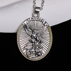 Collar con Dije de San Miguel con Espada y Escudo Ovalado en Dos Tonos