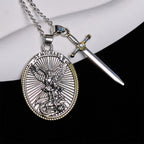 Collar con Dije de San Miguel con Espada y Escudo Ovalado en Dos Tonos