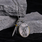 Collar con Dije de San Miguel con Espada y Escudo Ovalado en Dos Tonos