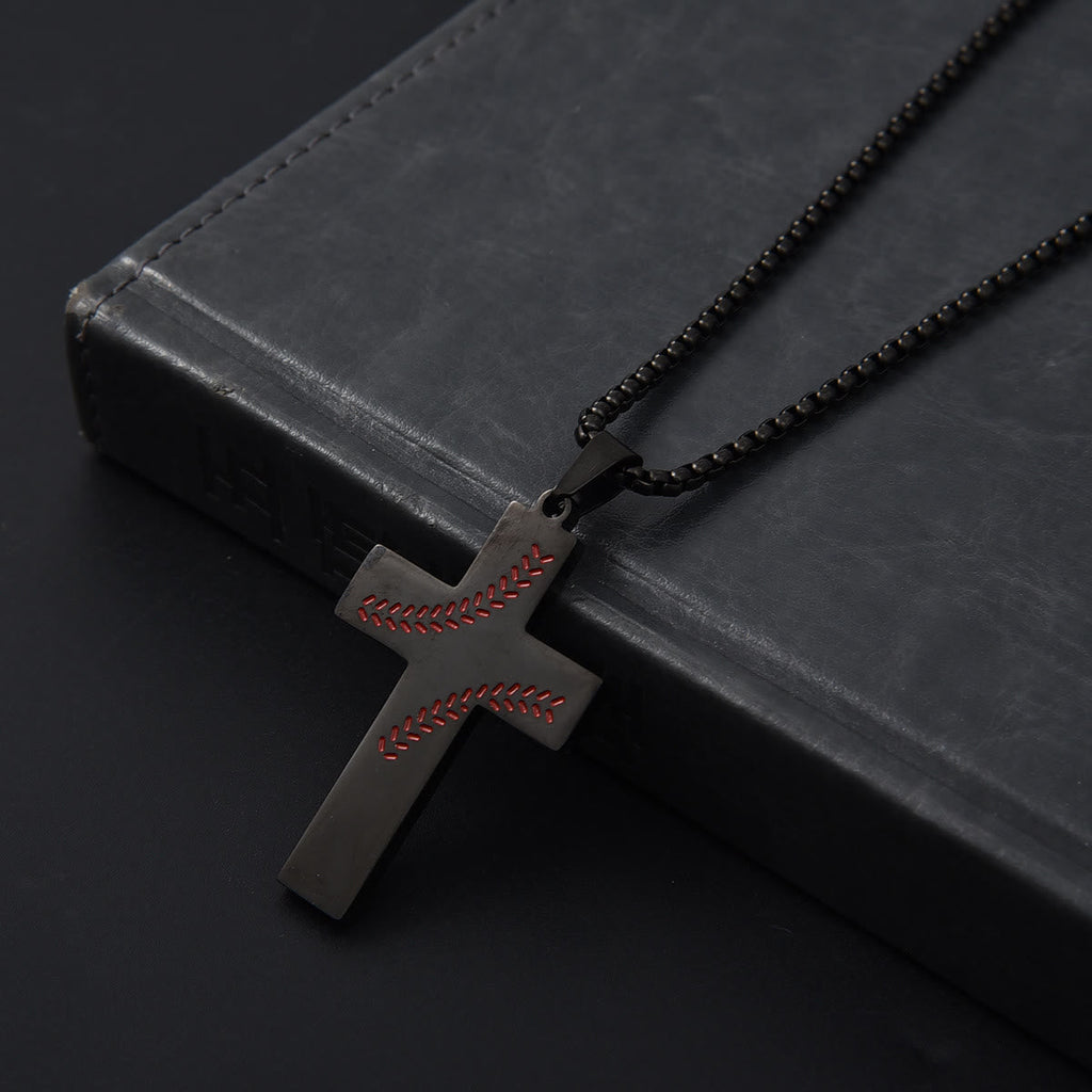 Collar de Cruz con Costura de Béisbol: Devoción Atlética y Frase Inspiradora