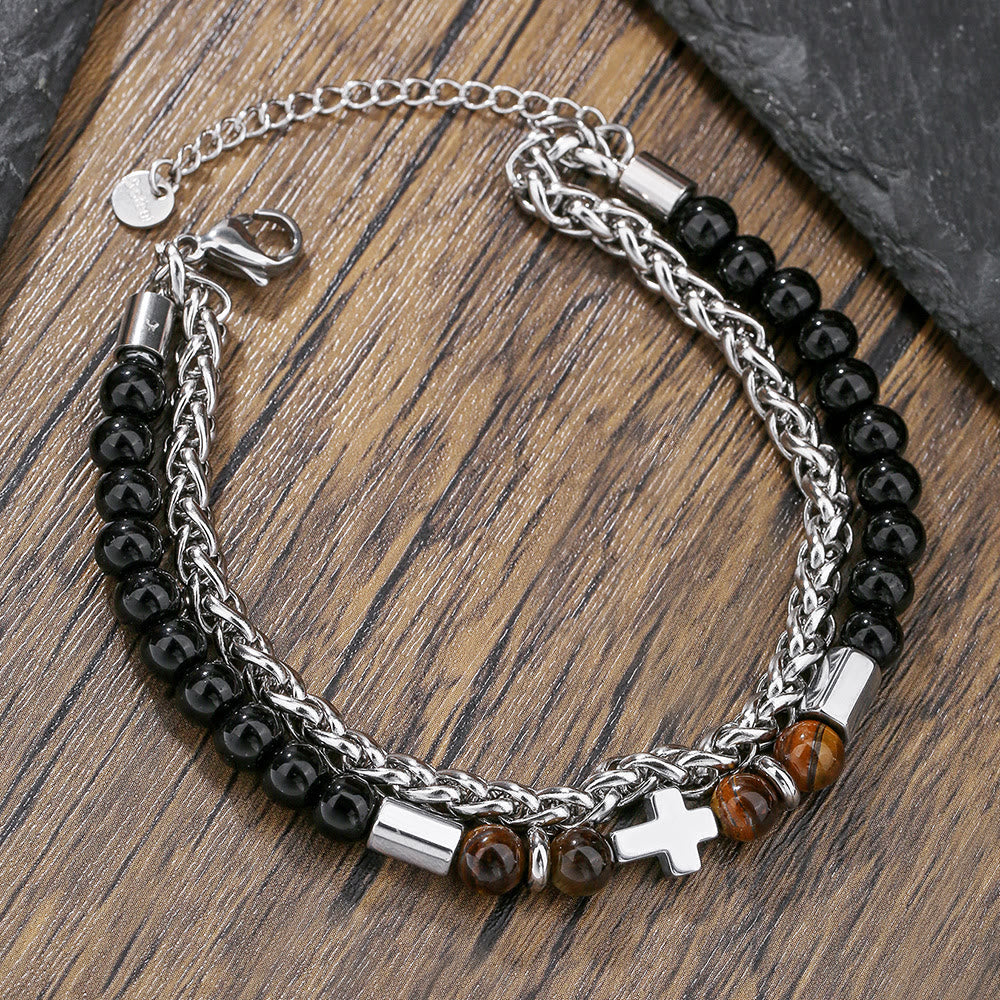 Pulsera de Ojo de Tigre y Ónix Negro: Identidad de Fe y Devoción Eterna