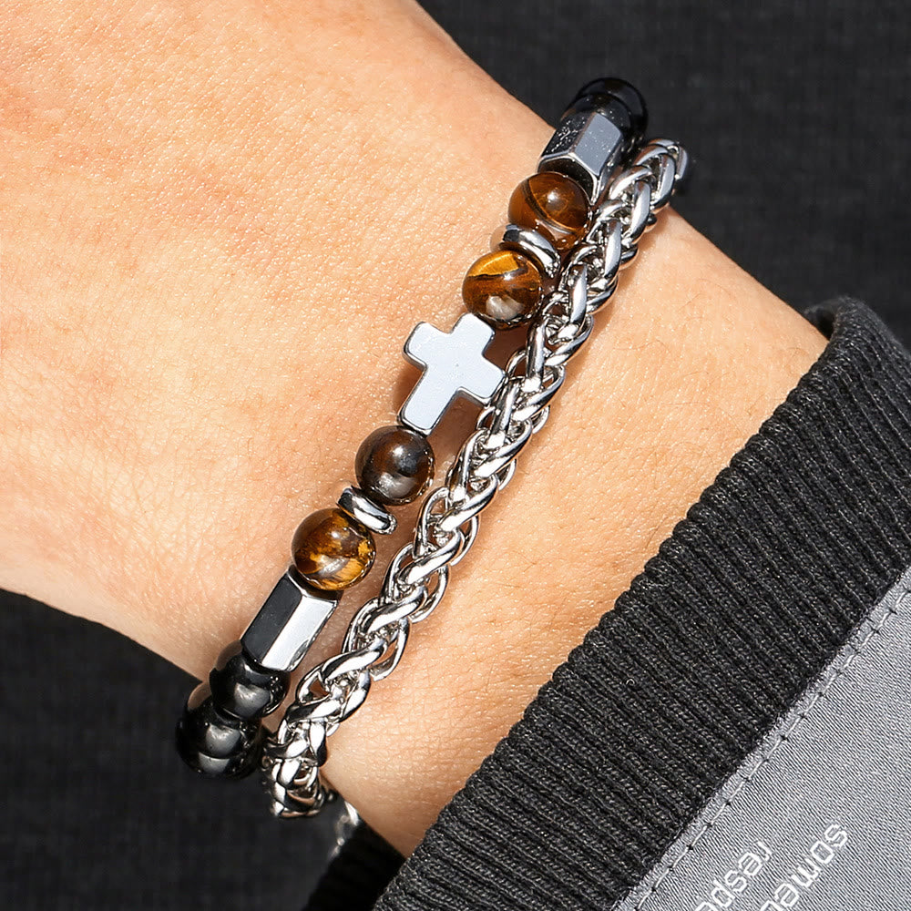 Pulsera de Ojo de Tigre y Ónix Negro: Identidad de Fe y Devoción Eterna