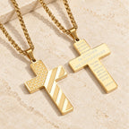 Tri-Color Cross Necklace with American Flag & Scripture