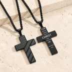 Tri-Color Cross Necklace with American Flag & Scripture