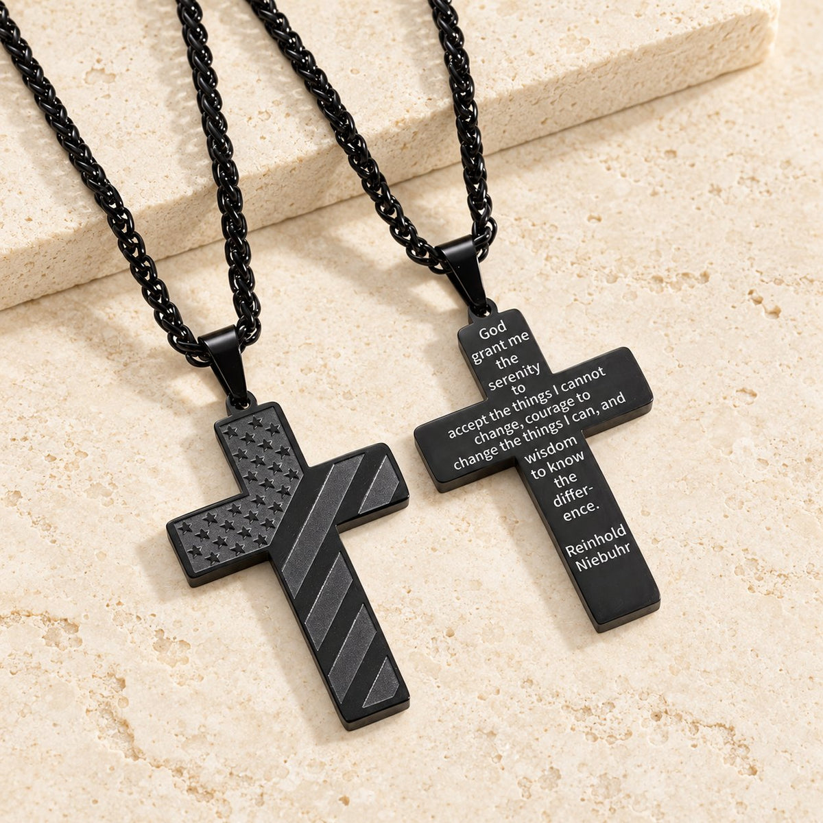 Tri-Color Cross Necklace with American Flag & Scripture