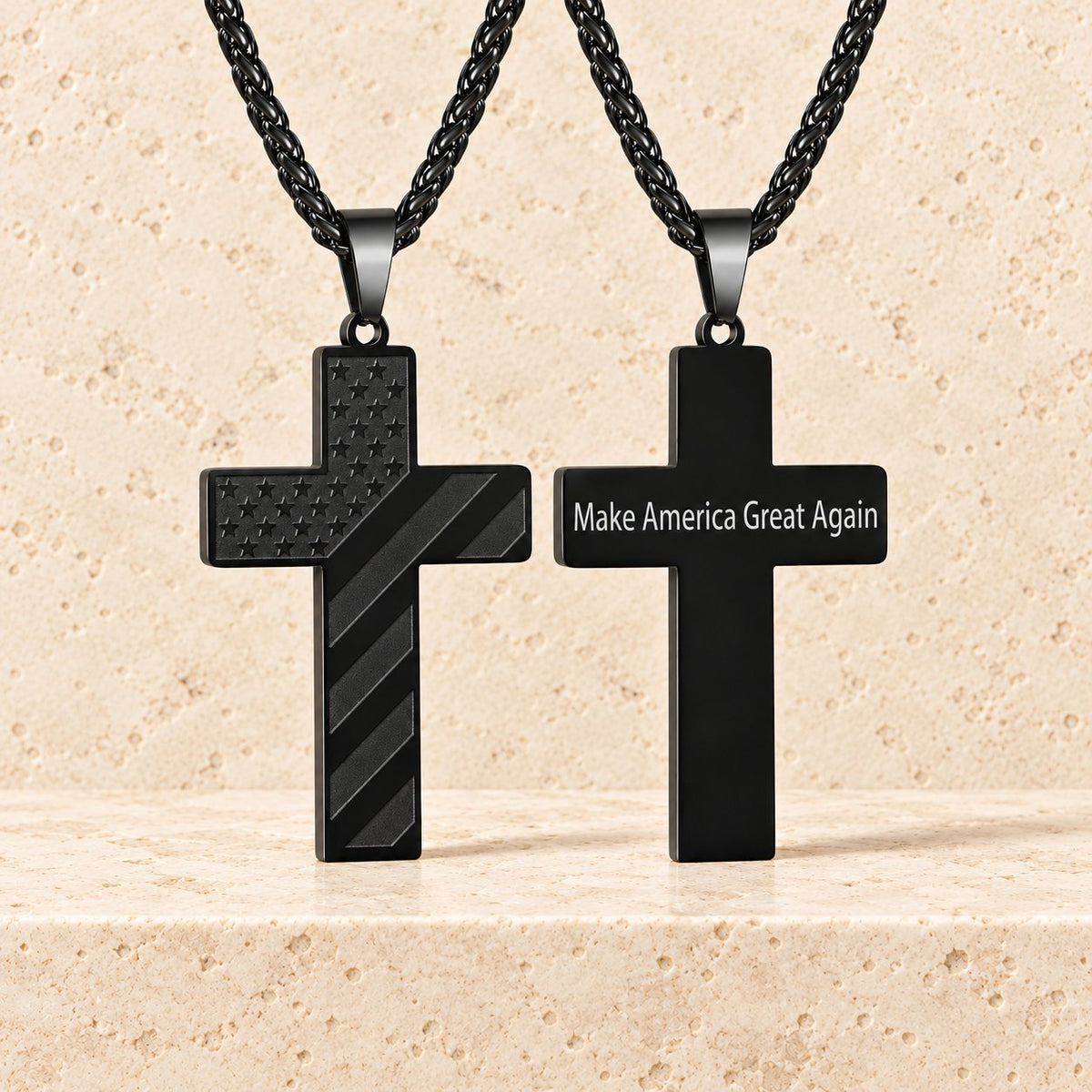 Tri-Color Cross Necklace with American Flag & Scripture
