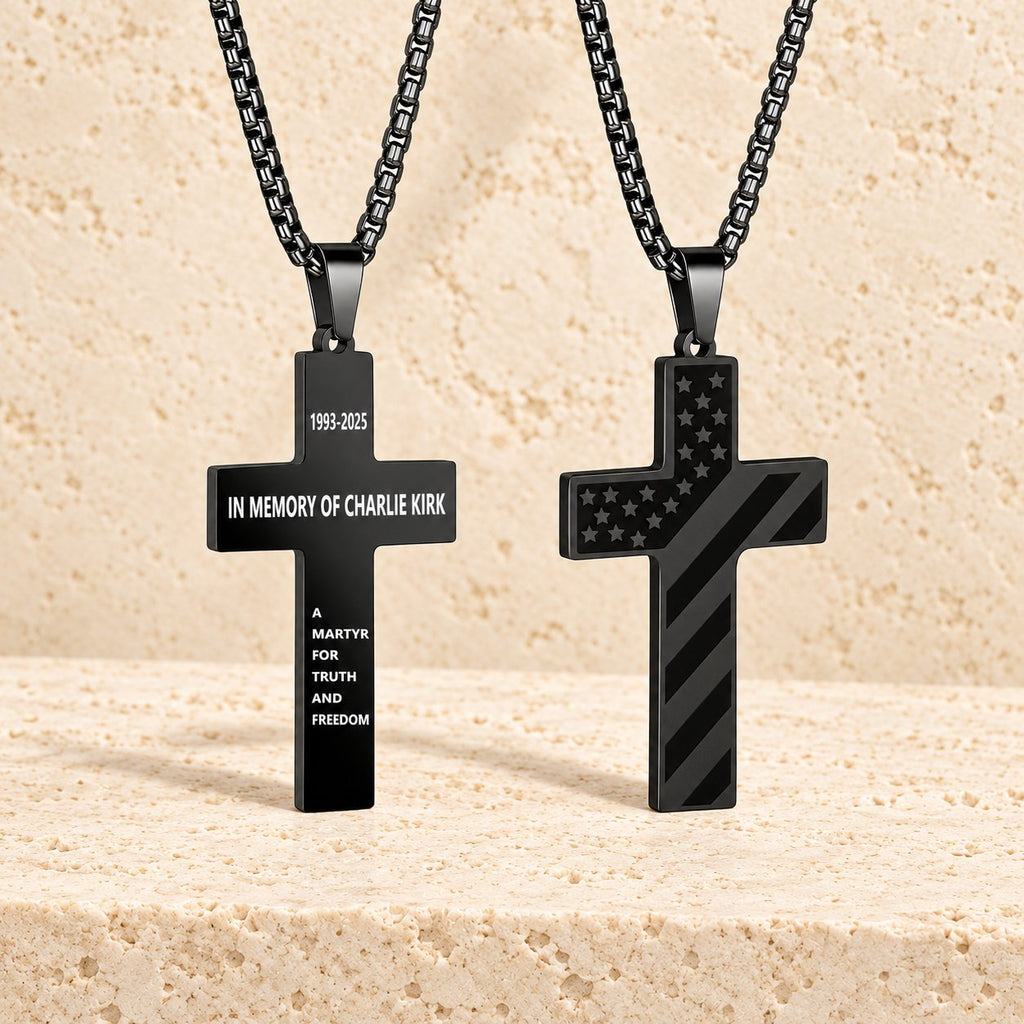 Tri-Color Cross Necklace with American Flag & Scripture