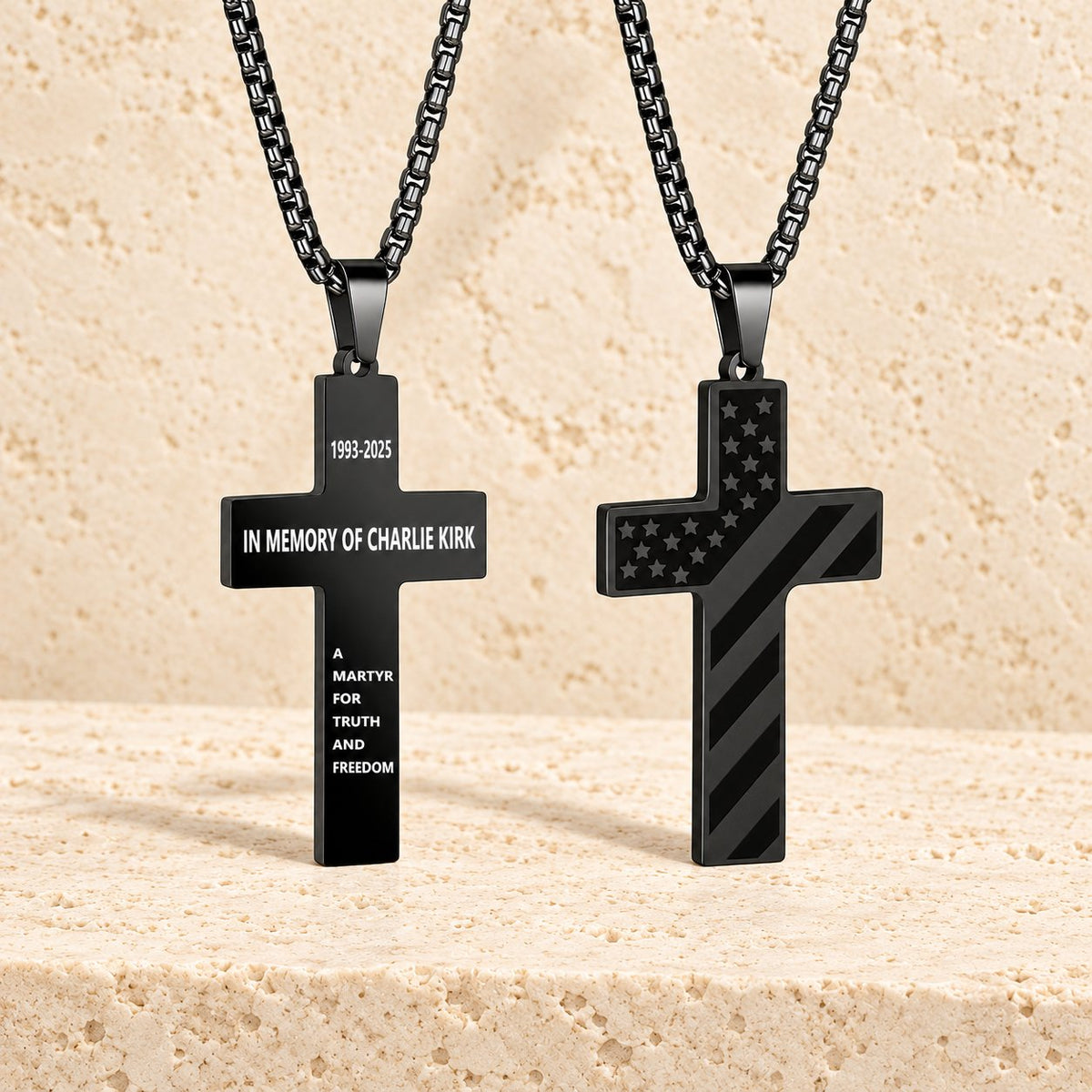 Tri-Color Cross Necklace with American Flag & Scripture