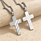 Tri-Color Cross Necklace with American Flag & Scripture