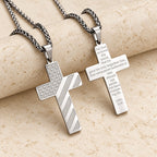 Tri-Color Cross Necklace with American Flag & Scripture