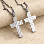 Tri-Color Cross Necklace with American Flag & Scripture