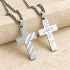 Tri-Color Cross Necklace with American Flag & Scripture