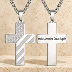 Tri-Color Cross Necklace with American Flag & Scripture