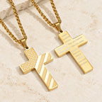 Tri-Color Cross Necklace with American Flag & Scripture