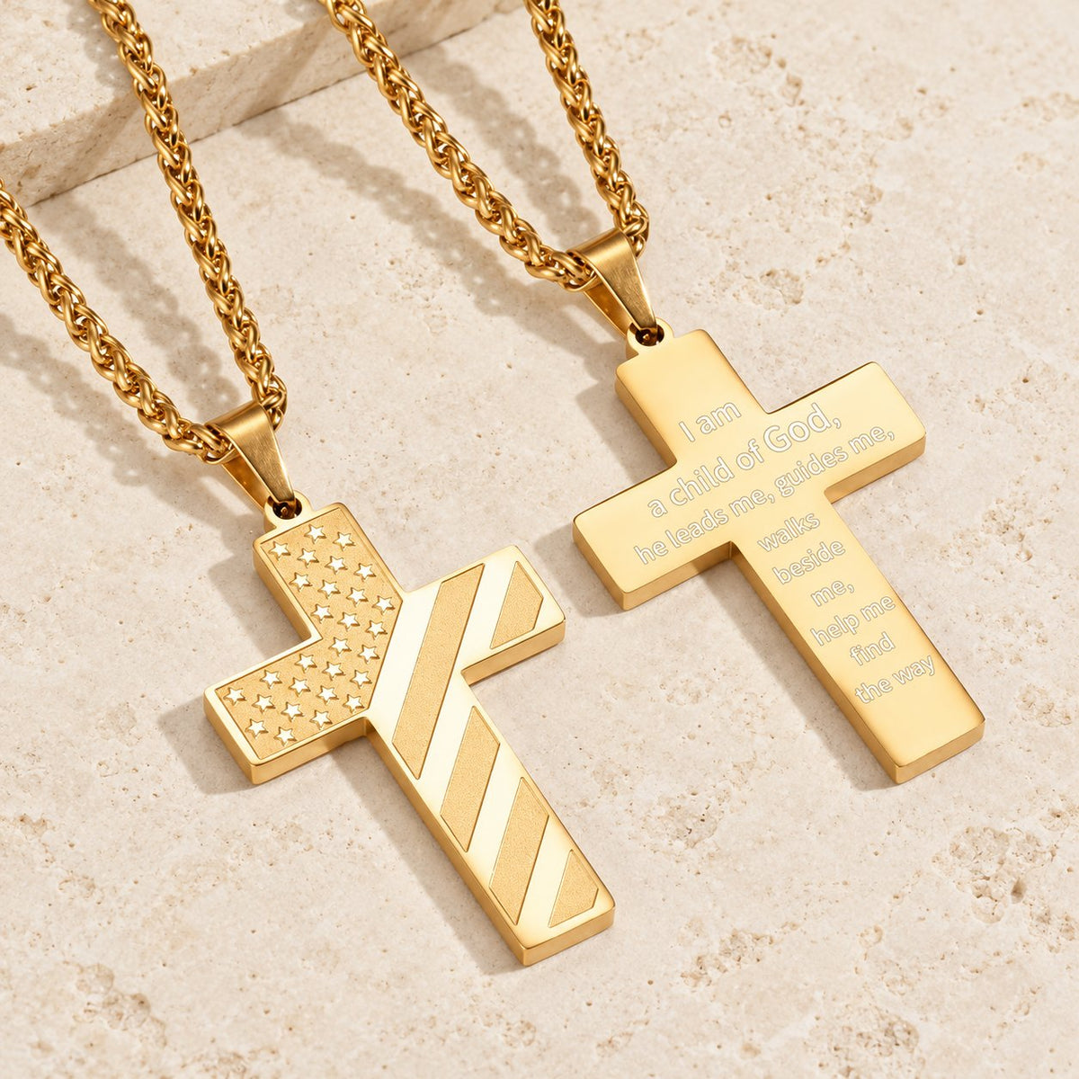 Tri-Color Cross Necklace with American Flag & Scripture