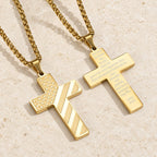 Tri-Color Cross Necklace with American Flag & Scripture