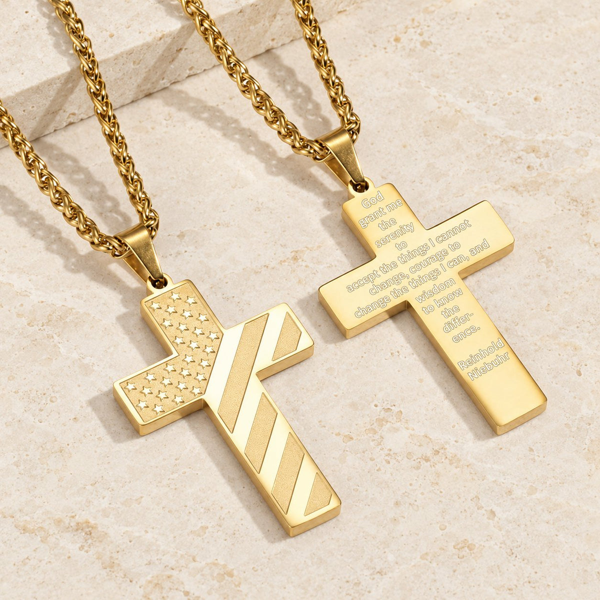 Tri-Color Cross Necklace with American Flag & Scripture