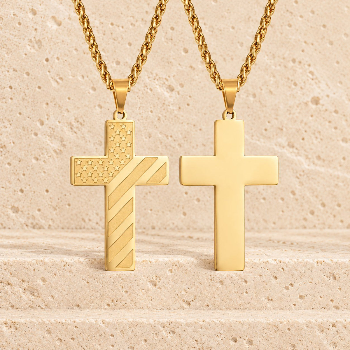 Tri-Color Cross Necklace with American Flag & Scripture