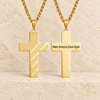 Tri-Color Cross Necklace with American Flag & Scripture