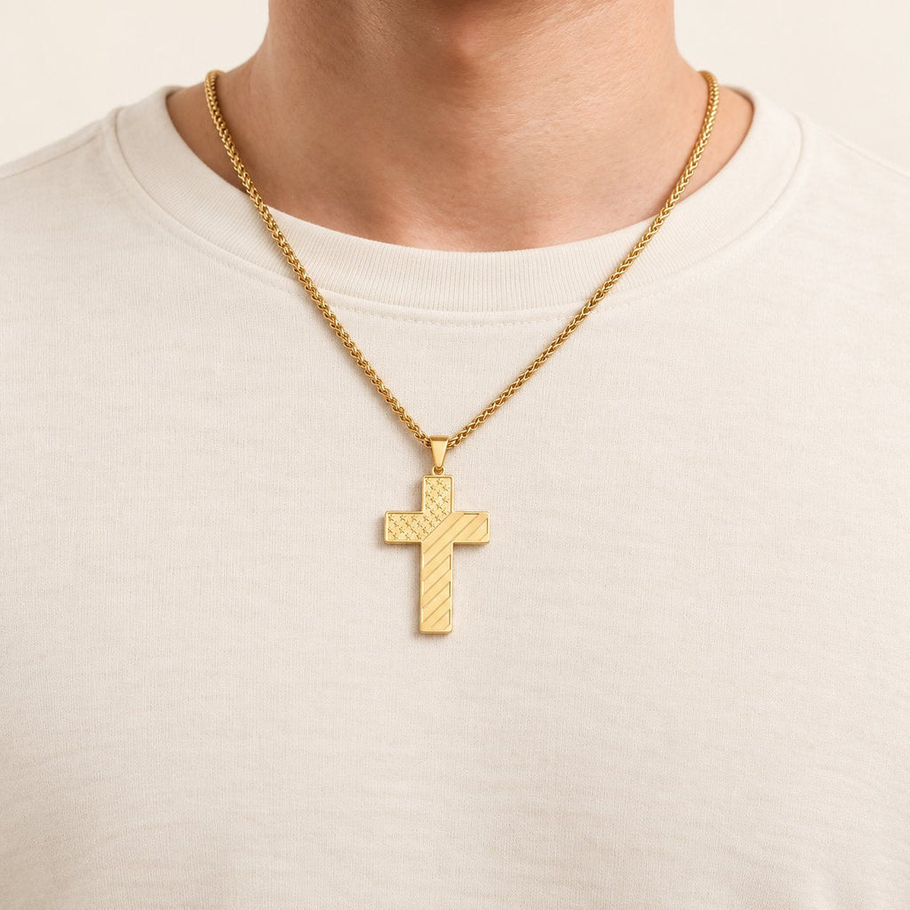 Tri-Color Cross Necklace with American Flag & Scripture