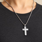 Tri-Color Cross Necklace with American Flag & Scripture