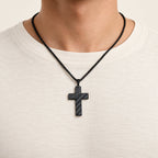 Tri-Color Cross Necklace with American Flag & Scripture