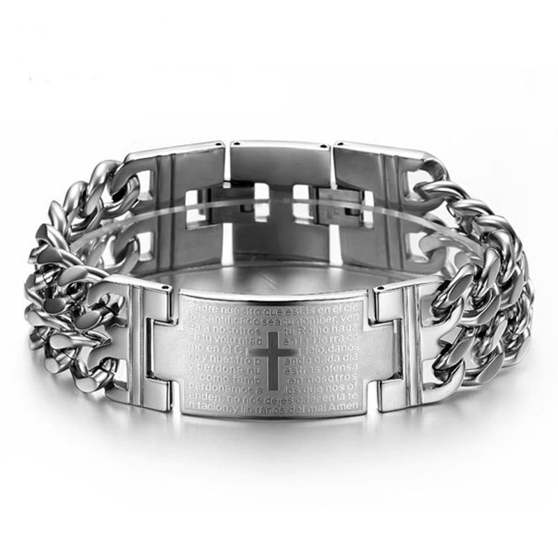 Pulsera de Cruz y Oración: Texto Sagrado y Moda con Carácter