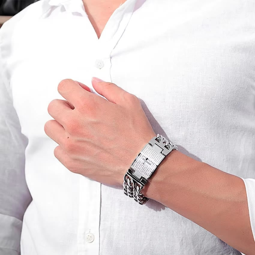 Pulsera de Cruz y Oración: Texto Sagrado y Moda con Carácter