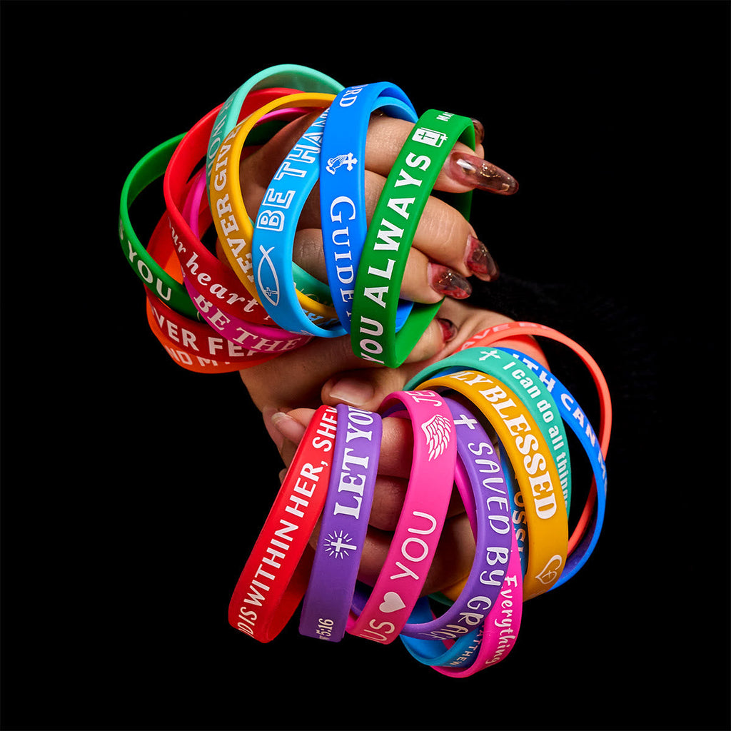 Pulseras de Silicona con Escritura: Recordatorios de Fe y Devoción en Color