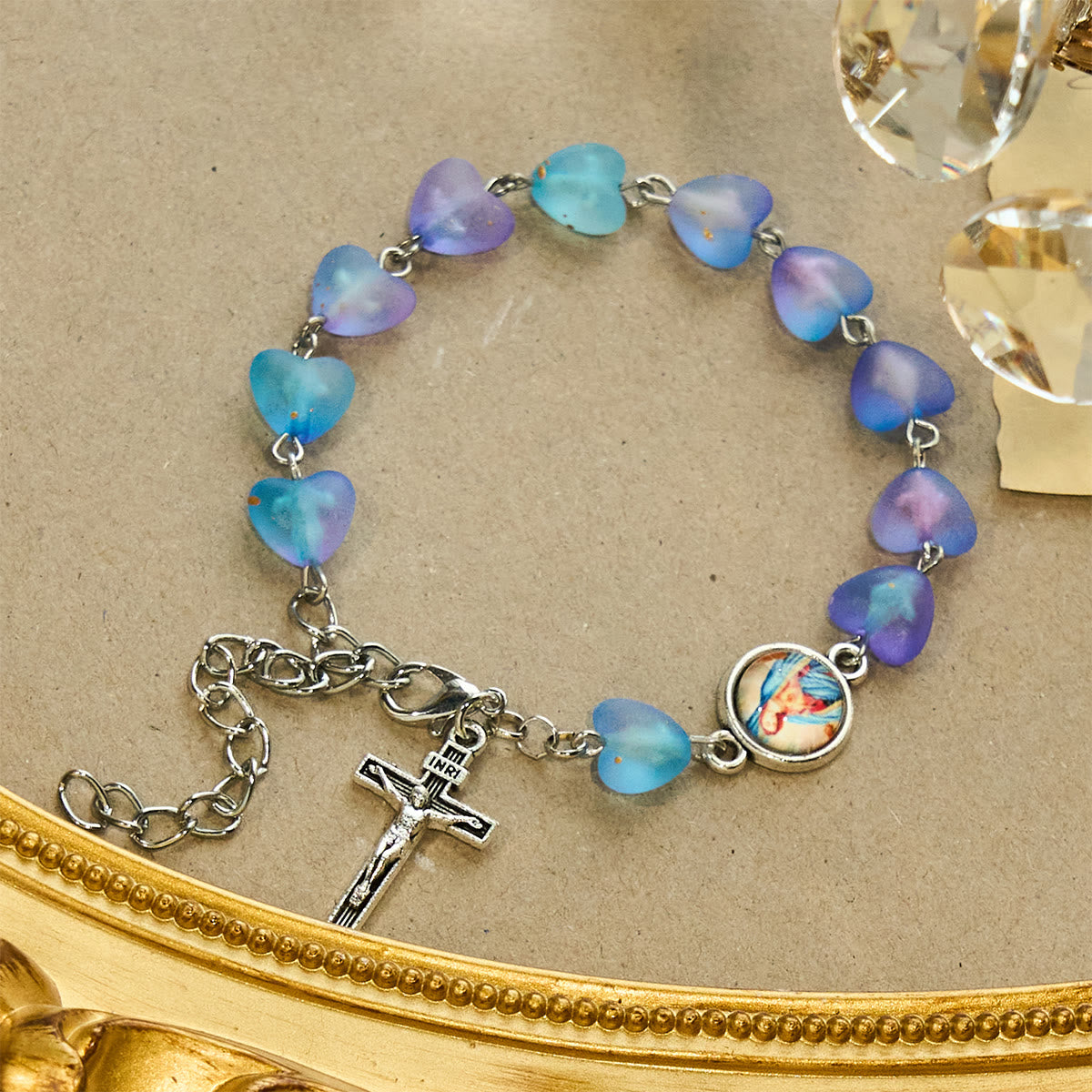 Rosario y Pulsera de Corazón y Mariposa Azul: Devoción y Espiritualidad con Arte