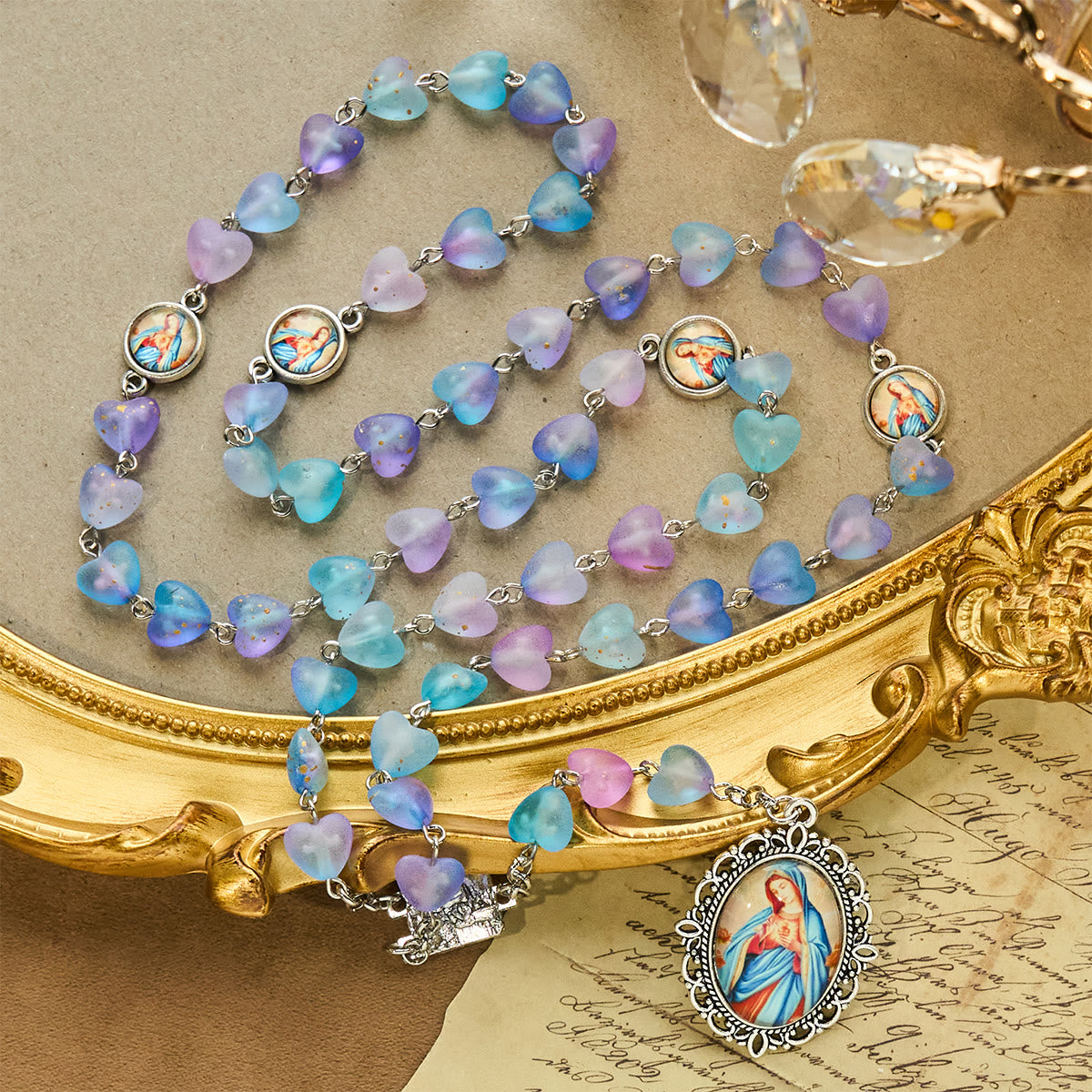 Rosario y Pulsera de Corazón y Mariposa Azul: Devoción y Espiritualidad con Arte