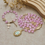 Rosario y Pulsera de Corazón y Mariposa Rosa: Devoción y Espiritualidad con Arte